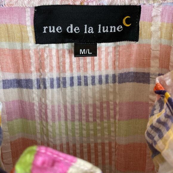 Rue de la Lune Sabi Dress Size ML Pink Multi Ruffle Cotton Stripe Maxi Colorful - Picture 11 of 14